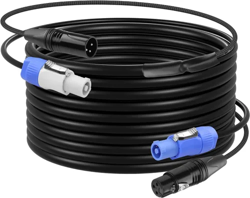Vista 9 de CERRXIAN Cable de extensión PowerCon y DMX de 3.2 pies, alimentación de CA de 13 AWG, DMX 3 pines, cables combinados de señal XLR para iluminación