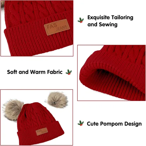 Vista 2 de Century Star Gorro de Navidad para bebé, niña, gorro de Navidad, lindo gorro de Papá Noel, gorro de invierno cálido con pompón