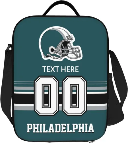 Vista 9 de Bolsa de almuerzo personalizada de Nueva Inglaterra, regalos para hombres, mujeres, fanáticos, con nombre y número personalizados, correas de hombro