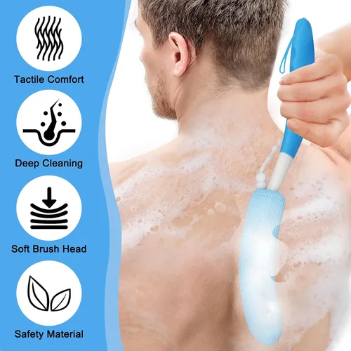 Vista 2 de Cepillo de ducha de mango largo, cepillo de baño antideslizante de mango largo, cepillo de espalda para el cuerpo, exfoliante suave y bien espumado