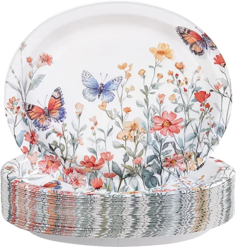 Vista 16 de WDF Paquete de 50 platos florales ovalados de papel, platos llanos desechables grandes de 10 x 12 pulgadas, platos desechables florales