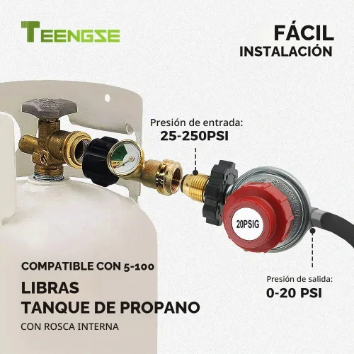 Vista 6 de Regulador de propano POL de alta presión ajustable de 0-20PSI con 4 TEENGSE Accesorios de latón 100% macizo para una conexión apretada, se adapta