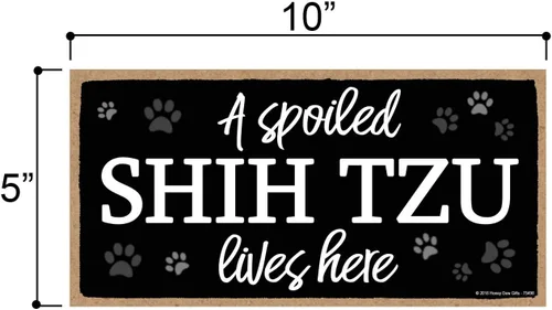 Vista 2 de Honey Dew Gifts A Spoiled Shih Tzu Lives Here - Regalos colgantes de Shih Tzu de 5 x 10 pulgadas, arte de pared, letrero decorativo de madera