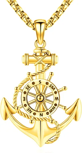 Vista 24 de Collar de Brújula para Hombres y Mujeres de Plata de Ley 925 con Colgante de Urna para Cenizas, Colgante de Medallón con Foto, Collar de Ancla
