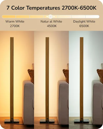 Vista 4 de EDISHINE Lámpara de pie de esquina de madera LED, lámpara de pie moderna regulable con control remoto, lámparas de pie minimalistas para sala