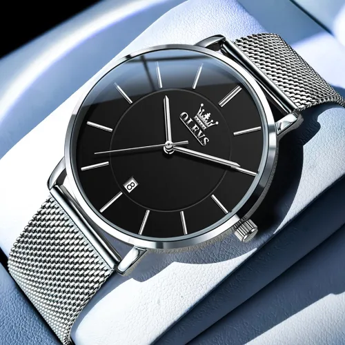 Vista 9 de OLEVS Mens Watches Minimalist Ultra Thin Fashion Casual Analog Quartz Date Watch Waterproof Slim Simple Big Face Dress Wrist Watch Leather Band for