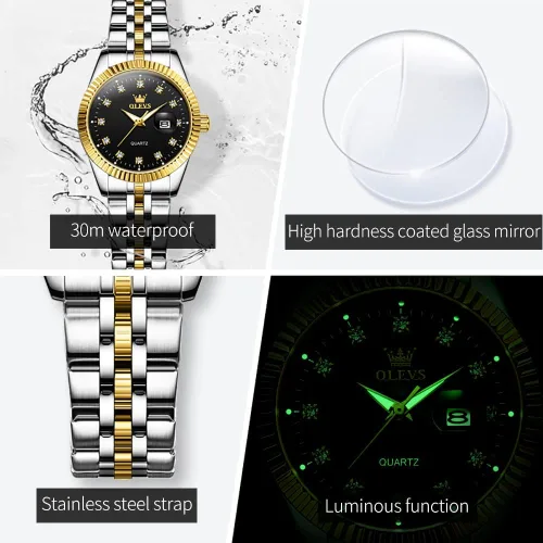 Vista 5 de OLEVS Relojes para mujer con diamantes de lujo para mujer, relojes analógicos de cuarzo resistente al agua, fecha de día, reloj de pulsera de acero