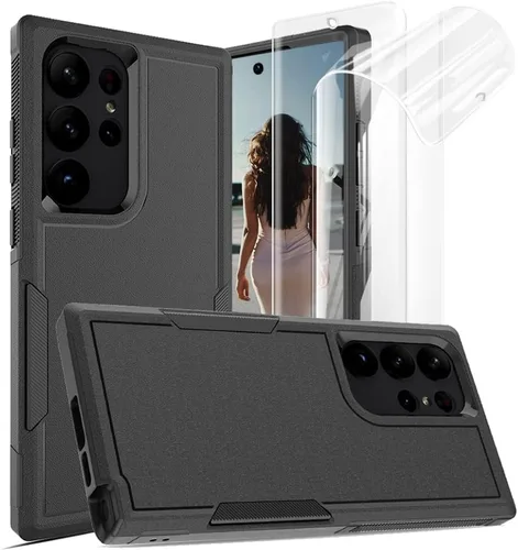 Vista 64 de Jeylly Funda para Samsung Galaxy S10 Plus S10+, ajuste delgado, doble capa, resistente, absorción de golpes, TPU con carcasa trasera de Negro