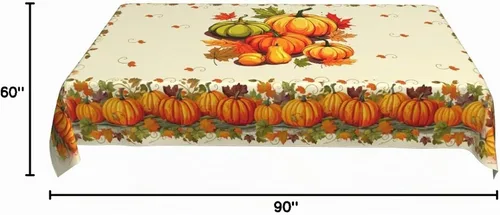 Vista 10 de Mantel de Otoño de Acción de Gracias con Hojas de Calabaza, Mantel Rectangular Lavable de Cuadros Rústicos para Decoración de Cocina y Comedor