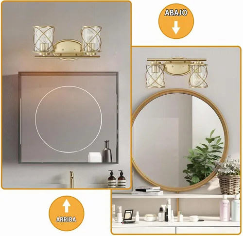Vista 3 de mavcadonf Luces de Tocador de Baño de 2 Luces, Lámparas de Baño sobre el Espejo, Luz de Tocador Dorado Cepillado, Luces de Pared de Estilo Rústico