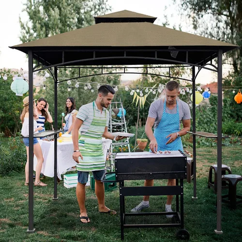 Vista 7 de Toldo de Repuesto para Pérgola de Parrilla - Wonwon Techo de Pérgola 5x8 pies Cubierta de Techo de BBQ de Doble Nivel al Aire Libre Refugio de Caqui