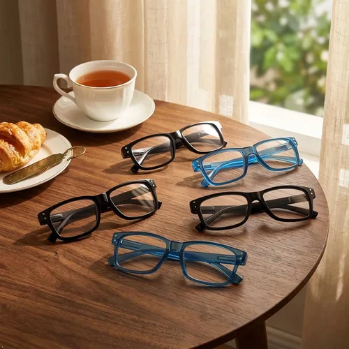 Vista 7 de Eyekepper Gafas de Lectura Vintage para Hombre - 3 Pares Negros y 2 Pares Azules - Gafas Clásicas con Bisagra de Resorte +0.00 3 negro 2 azul