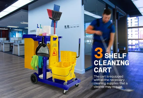 Vista 3 de Carrito de limpieza comercial con bolsa de vinilo AF08170 Azul