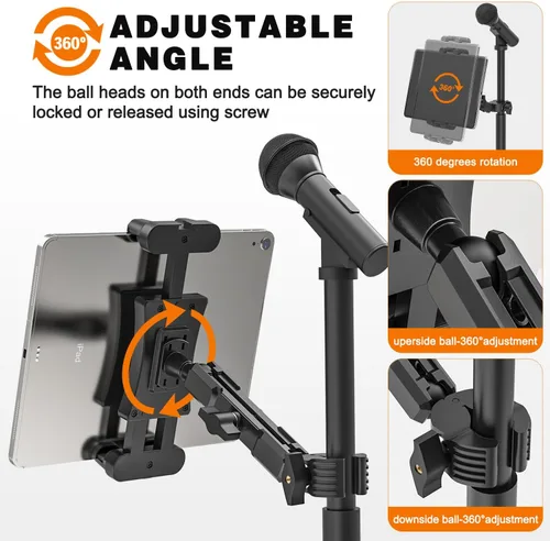 Vista 6 de Soporte de micrófono para iPad, soporte de tableta de rotación de 360 grados para micrófono con brazo de metal de 5.9 pulgadas, abrazadera Super C
