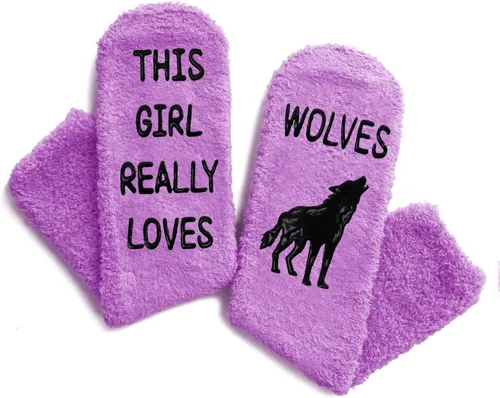 Vista 3 de HAPPYPOP Divertidos regalos de lobo para mujeres y niñas, regalos para ella, calcetines novedosos de lobo divertidos y divertidos calcetines peludos