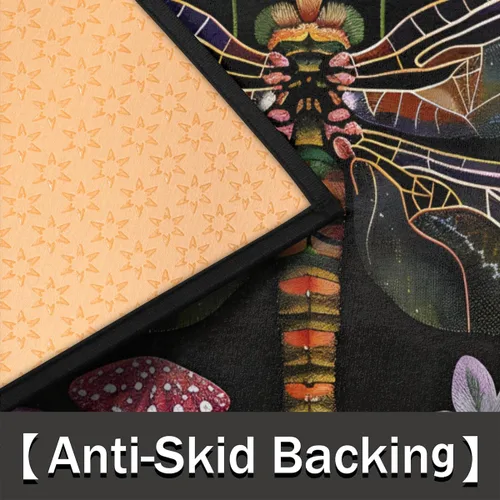 Vista 3 de Felpudo Semicircular de Animales Libélula Boho Lavable Tapete Semicírculo Antideslizante Absorbente Alfombras de Media Luna para Entrada