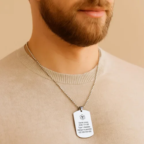 Vista 8 de MIA·MIA Collar de alerta médica personalizado para hombres y mujeres, acero inoxidable personalizado grabado ID conciencia de emergencia, joyería