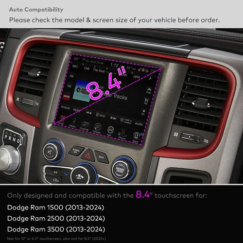 Vista 2 de Protector de pantalla de vidrio prémium para Ram 1500 2500HD 3500HD Uconnect 8.4 pulgadas (2013-2024) pantalla táctil (HD transparente)