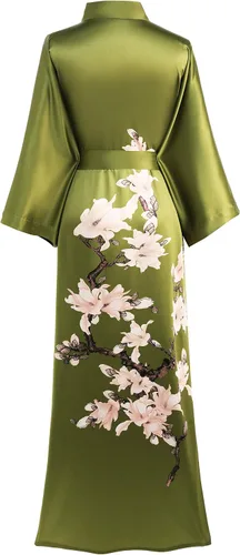 Vista 2 de BABEYOND Kimono bata larga de satén floral para dormir, bata de baño para soltera.