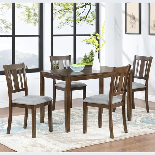 Vista 11 de RuiSiSi 6 Piece Solid Wood Dining Table Set, Farmhouse Extendable Kitchen Table with a Bench and 4 Padded Chairs, 4-6 Dining Table Set with Bench