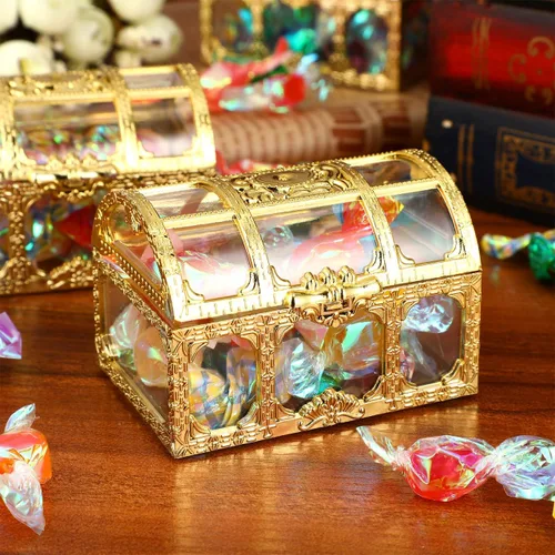 Vista 5 de Amosfun 10 cajas de dulces pequeñas mini cofre del tesoro vintage, cajas de recuerdos de boda, aniversario, cumpleaños, fiesta, suministros de 1.97