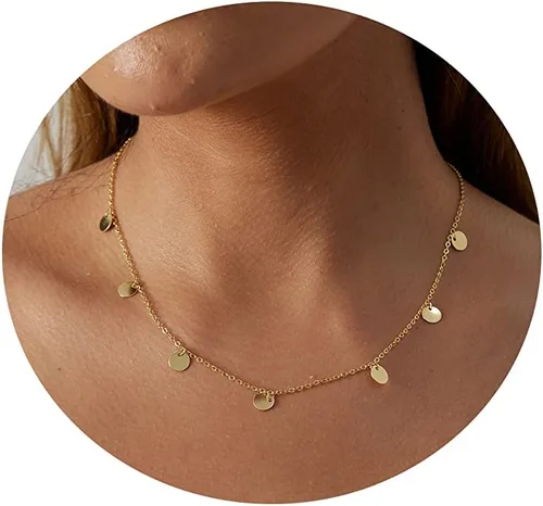 Vista 9 de MIDEEO - Collares con colgante de hoja de oro de 14 quilates para mujer, gargantilla con moneda o sol, medallón delicado con luna y estrella