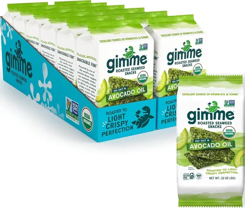 Vista 11 de Aperitivos de alga orgánica tostada de GimMe Health Foods Keto, vegano, sin gluten, gran fuente de yodo y Omega 3, aperitivo saludable para niños