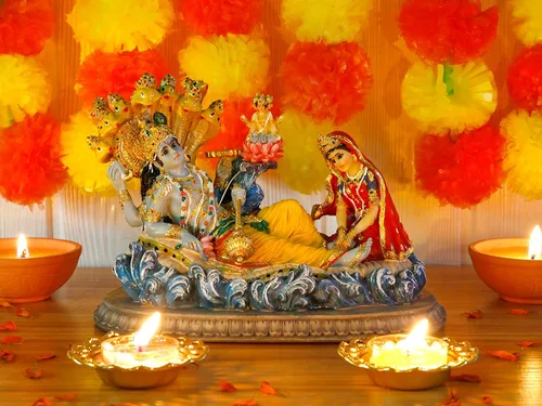 Vista 4 de BangBangDa Estatua de Dios hindú Vishnu Lakshmi – 8.3 pulgadas de largo, ídolo indio Vishnu Laxmi Murti, regalo para cumpleaños familiar indio