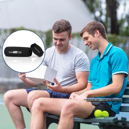 Vista 6 de Comfitech Combo de correa para codo y bolsa de hielo para hombres y mujeres, manga fría para brazo y antebrazo, talla M