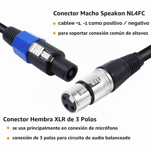 Vista 3 de HBU Paquete de 1 cable Speakon a XLR hembra, cable de audio Speak-ON macho a conector XLR de 3 polos, estudio Pro PA DJ, cable de extensión
