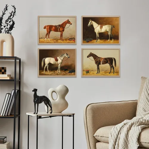 Vista 2 de Decoración de pared ecuestre – Juego de 4 pósteres de vaqueros occidentales para decoración de cafetería, bar, arte de pared para el hogar, regalos