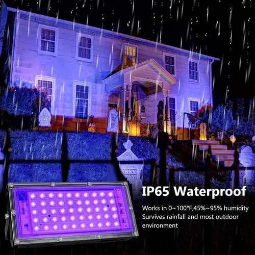 Vista 4 de Luces negras de 50 W, luz de inundación de luz negra con enchufe e interruptor, para fiesta brillante, Halloween, póster fluorescente, iluminación