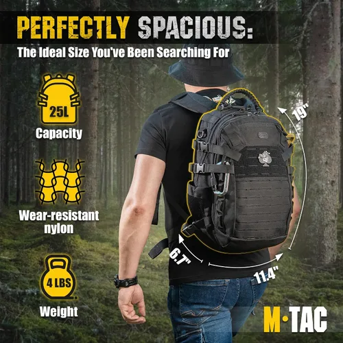 Vista 2 de M-Tac Mochila militar para hombres y mujeres - Mochila grande de senderismo MOLLE de 25L para viajes y supervivencia - Mochila negra - Senderismo