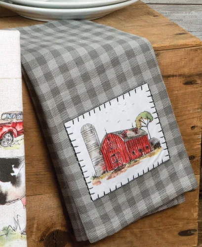Vista 3 de Kay Dee Designs Country Life - Juego de toallas de felpa de doble propósito y apliques para cocina, juego de animales de granja y granero rojo
