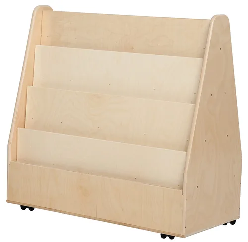 Vista 3 de Contender Carrito de libros de doble cara totalmente montado sobre ruedas, soporte de exhibición de libros de abedul báltico totalmente montado