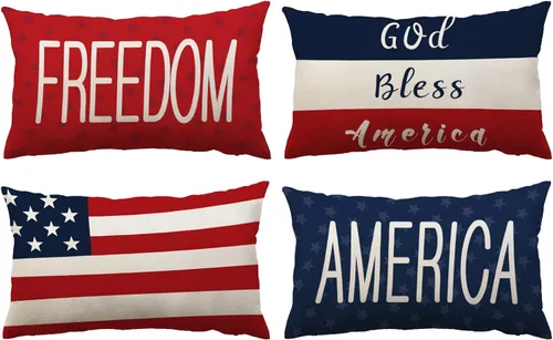 Vista 10 de YeeJu Juego de 4 fundas de almohada patrióticas de 12 x 12 pulgadas, fundas de almohada para el 4 de julio, fundas de almohada para decoración