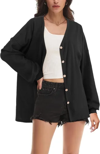 Vista 2 de Beluring Women's Shirts V Neck Long Sleeve Waffle Knit Button Up Tunic Tops Blouse