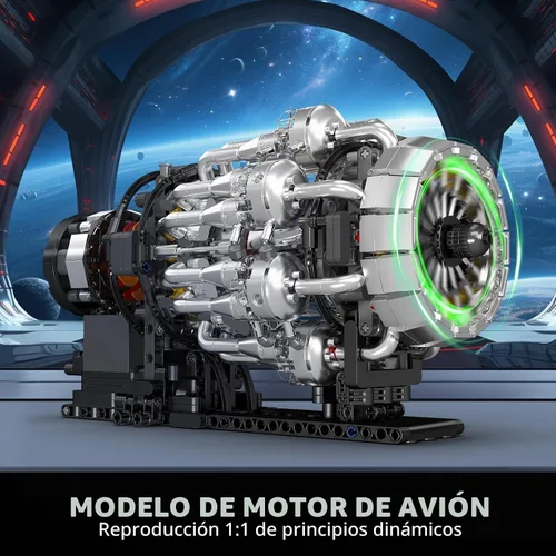 Vista 4 de Mould King 10216 Conjuntos de Construcción de Motor Turborreactor, Kit de Modelo de Motor de Avión Mecánico de Aviación Que Funciona, Construye Tu