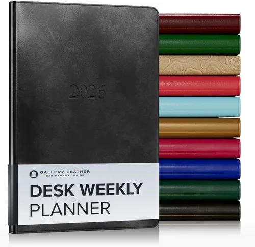 Vista 52 de Gallery Leather Planificador Semanal y Mensual Grande 2025-2026, Calendario Planificador y Cuaderno Elegantemente Encuadernado con Elegantes Bordes