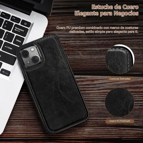 Vista 5 de LOHASIC - Funda compatible con iPhone 15, cuero elegante de lujo, color negro Luxury Vegan Leather, Shockproof Cover, Rugged Protective, Soft TPU