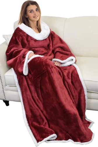 Vista 31 de Catalonia - Manta de forro polar tipo sherpa con mangas, súper suave, cálida y cómoda, de gran tamaño, de forro polar y microplush, con mangas