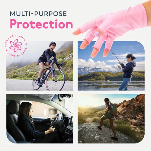 Vista 8 de SUNUV Guantes LED con luz UV para uñas de gel, guantes profesionales UPF 50+ anti UV para lámpara de uñas de gel, tecnología de uñas, rosa