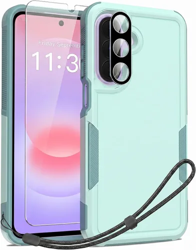 Vista 90 de Jeylly Compatible con Samsung Galaxy A22 5G Funda, Funda Samsung A22 5G con 2pcs protectores de pantalla de vidrio templado