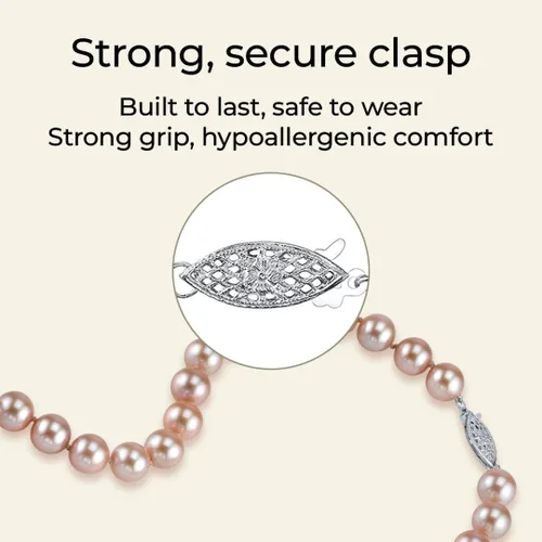 Vista 4 de The Pearl Source Real Freshwater Pearl Necklace for Women, AAA Genuine Cultured Pearls, Classic Single Strand Pearl Necklace, 18" Princess Length