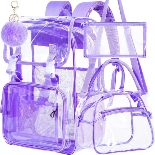Vista 16 de Mochila transparente, aprobada por el estadio, para niñas y niños, mochila transparente de PVC resistente para mujeres y hombres
