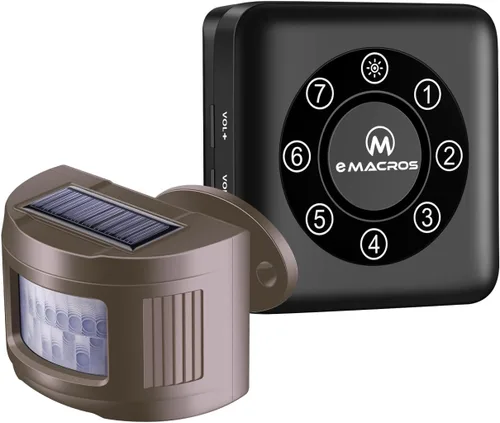 Vista 8 de eMACROS Alarma inalámbrica solar de 1/2 milla de largo alcance mejorada para interiores y exteriores, resistente a la intemperie, sensor
