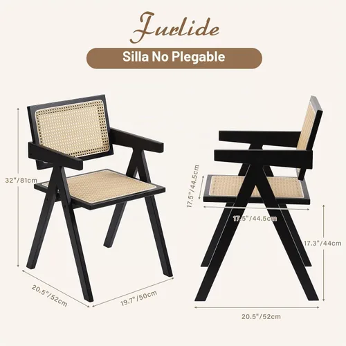 Vista 2 de Furlide Juego de 2 sillas de comedor de ratán, sillas de comedor modernas de mediados de siglo con brazos, sillas de bambú para exteriores