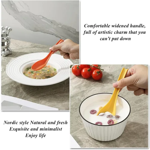 Vista 9 de Kyraton Juego de 24 cucharas de sopa asiática con mango largo fácil de sostener, cuchara japonesa de plástico irrompible para ramen, wonton chino