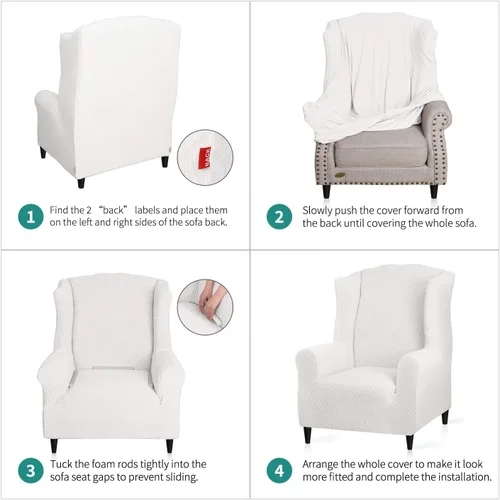 Vista 8 de YEMYHOM 1 funda elástica para silla con respaldo de ala + funda otomana de tamaño pequeño (blanco)