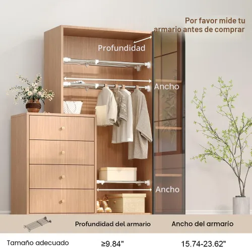 Vista 5 de Hershii - Estantería y barra extensible para armarios, estante de almacenamiento de metal expansible,organizador ajustable, separador para armarios